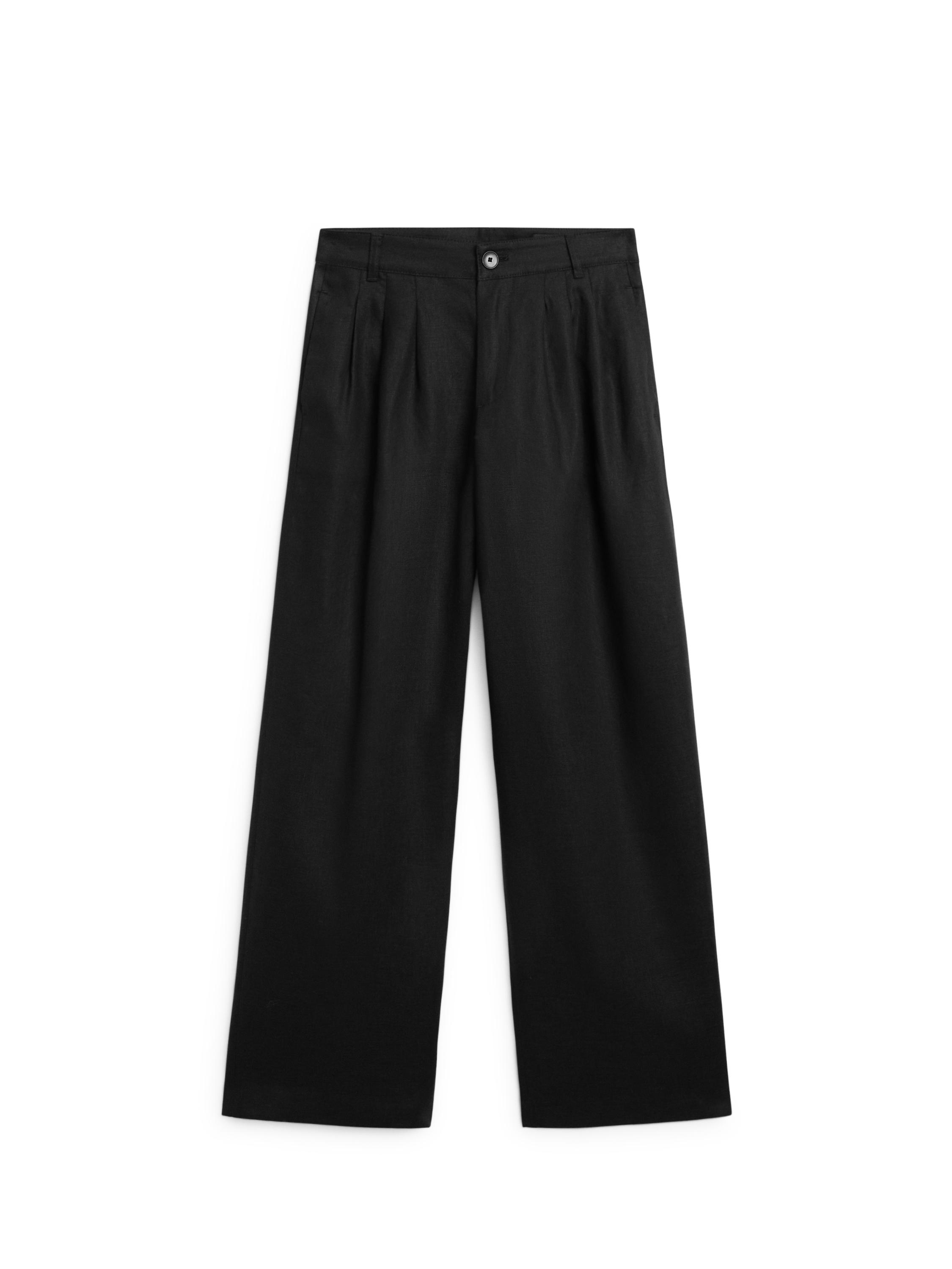 Wide-leg pleated linen trousers